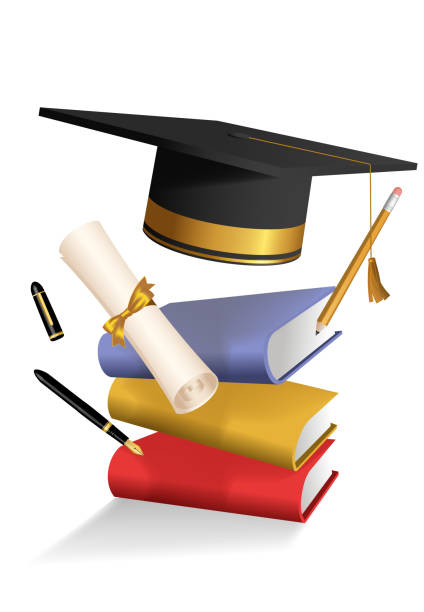 istock Graduation illustration with graduation cap, books, diploma, pens 1478291936