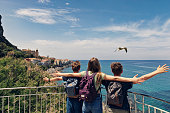 Teenagers sightseeing Italian town