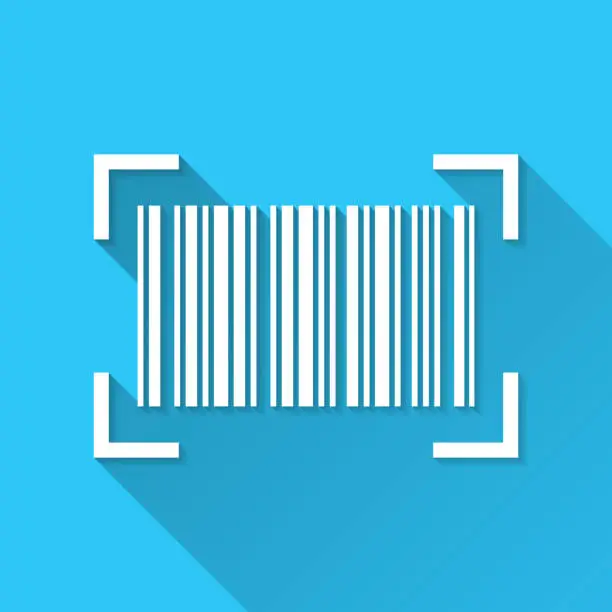 Vector illustration of Barcode scan. Icon on blue background - Flat Design with Long Shadow