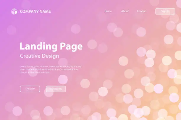 Vector illustration of Landing page Template - Defocused lights on Pink background - Trendy bokeh background