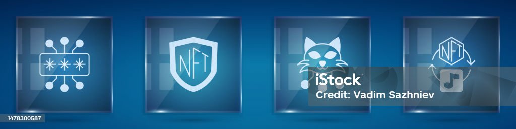 Nft Shield Set Cyber Security Nft Shield Digital Crypto Art And Square Glass ...
