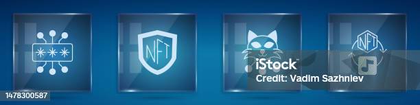 Nft Shield Set Cyber Security Nft Shield Digital Crypto Art And Square Glass ...