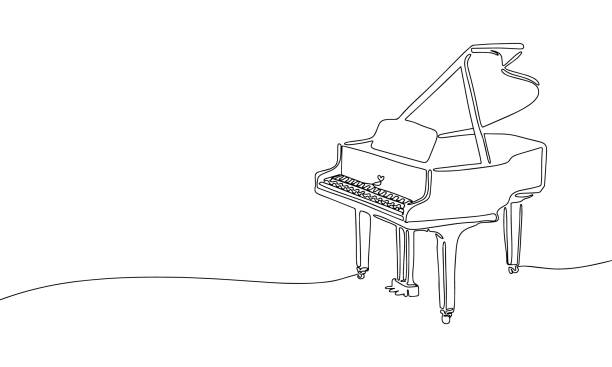 illustrazioni stock, clip art, cartoni animati e icone di tendenza di pianoforte continuo a una riga. - sequenza di strumento musicale