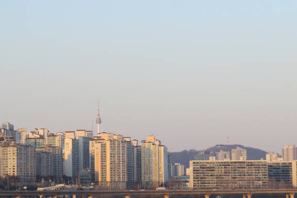 istock Reflection of sunset light on a building in South Korea 1478304083
