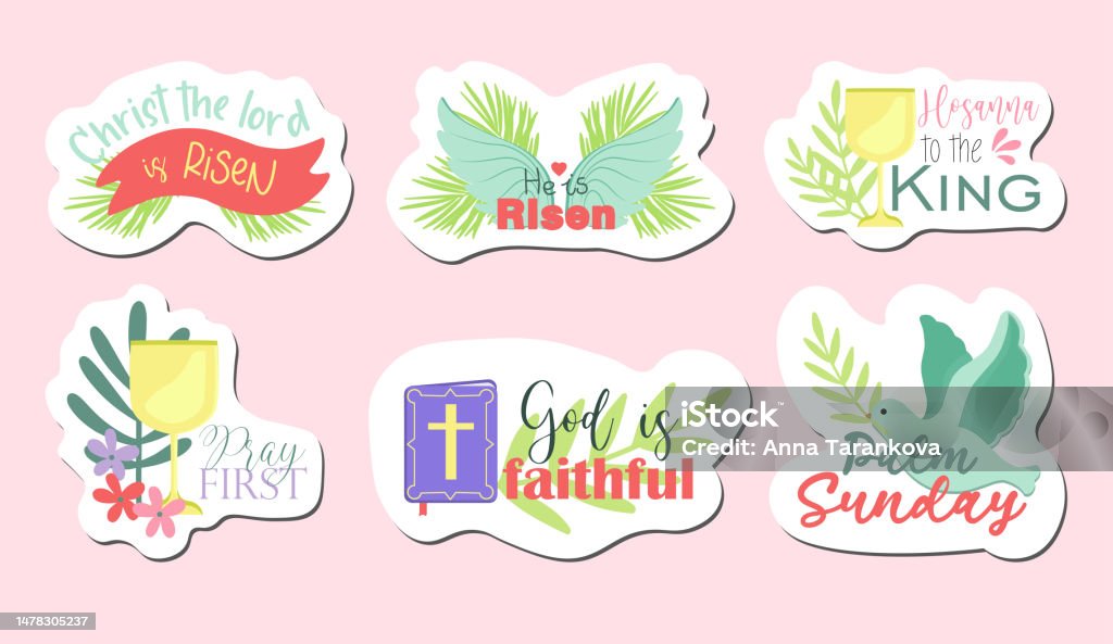 Set Of Religious Stickerschristianity Palm Sundaychristian Stickers Vector  Illustration Stock Illustration - Download Image Now - iStock