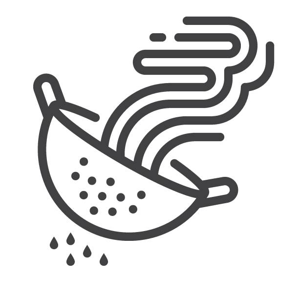 symbol für das verschütten von nudeln - salatsieb stock-grafiken, -clipart, -cartoons und -symbole