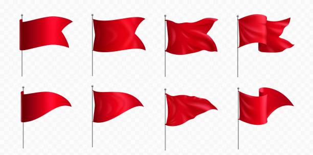 czerwone flagi i proporczyki na makiecie masztów - flag stick stock illustrations