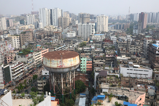 Dhaka, Bangladesh - 23 March 2023: Aerial view of a Motijheel neighbourhood.