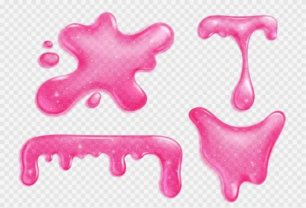 Vector illustration of Pink slime, jelly, liquid dripping snot or glue