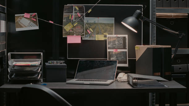 istock Criminal board with evidence in police archive office 1478321300