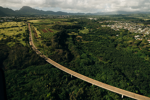beautiful road through the nature of kauai, hawaii. High quality photo
