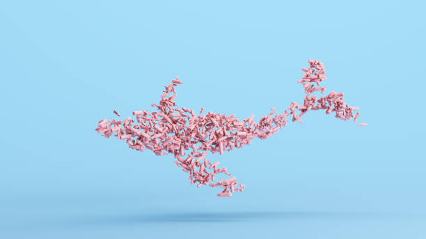 Pink Whale Discarded Plastic Bottles Art Earth Day Kitsch Blue Background