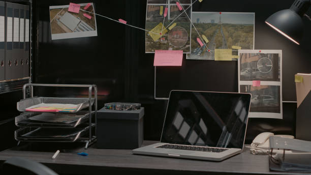istock Empty evidence room equipped with clues and witness statements 1478322525