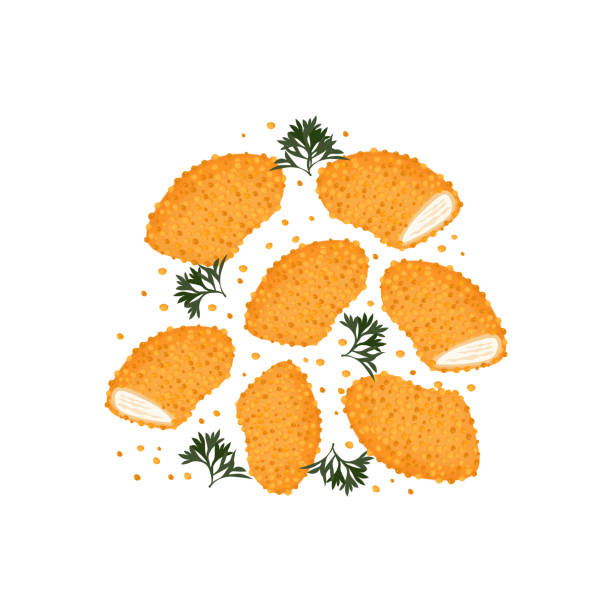 Crispy Chicken Nuggets With Crumbs Fast Food Chicken Nuggets Illustration With Crispy Crumbs breaded stock illustrations