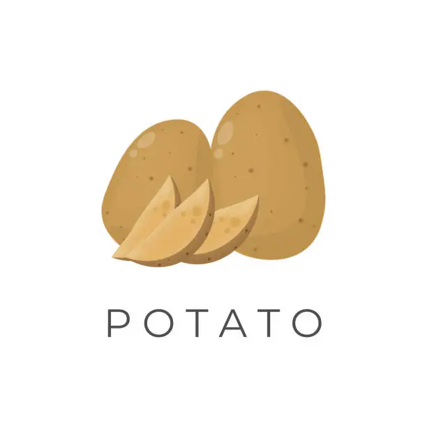 Vector illustration of Whole and Sliced ​​Fresh Potatoes