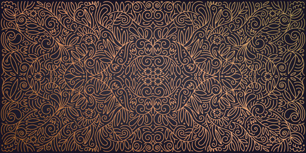istock Vector swirl floral ornament, golden luxury line pattern, premium wedding, party motif with leaves. Horizontal orientation luxury decoration element. 1478335178