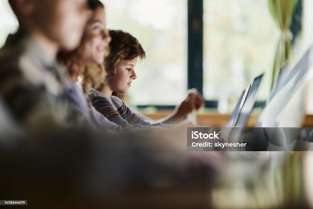 Elearning Elementary Elearning Over Computers At Elementary School Stock Photo - Download ...