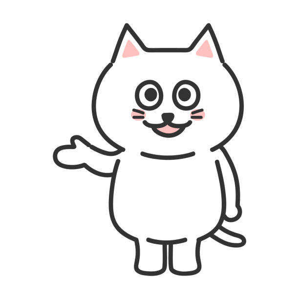 ilustrações de stock, clip art, desenhos animados e ícones de white cat introducing someone or something, vector illustration - comic book animal pets kitten