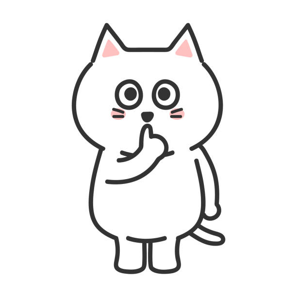 A white cartoon cat keeping a secret on isolated white background Vector illustration of a white cartoon cat keeping a secret on isolated white background cute anime cats drawings stock illustrations