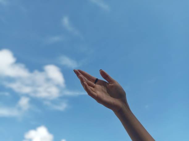 Artistic Hand Gestures with Blurred Blue Sky Background