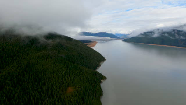 Taku Inlet Juneau Alaska Aerial View Flying Along Coast Wilderness Forest Beautiful Natural Nature in AK