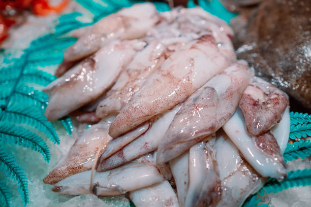 The squid caught by the fishermen are sold directly at the fish auction before being sold at the market. Shopping in an Spain Seafood Store