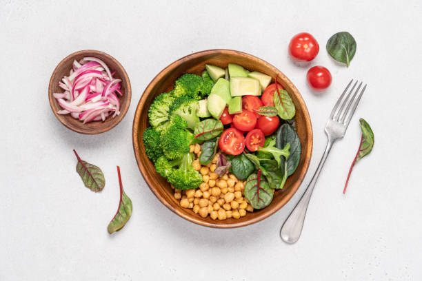 istock Vegan Budha bowl on light background, top view 1478351166
