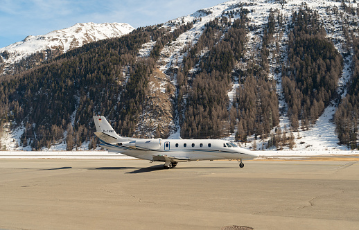 Samedan, Switzerland, February 21, 2023 Cessna 560XL Citation XLS+ business aircraft on the apron