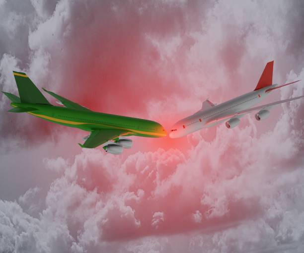 Two commercial flights are crashing to each other 3d rendering