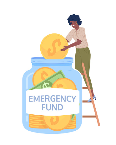 Keeping cash for emergency flat concept vector spot illustration. Editable 2D cartoon character on white for web design. Savings creative idea for website, mobile, magazine. Oxygen font used