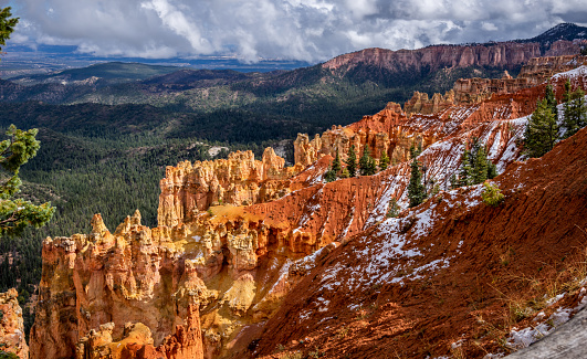 Sunny day at Bryce Canyon National Park in Autumn covered with a little bit of snow, Utah, USA