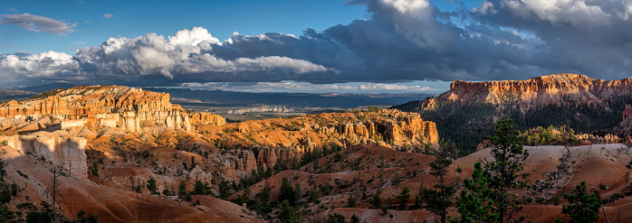 Panoramic view of Bryce Canyon National Park from Sunrise Point at sunset, Utah, USA