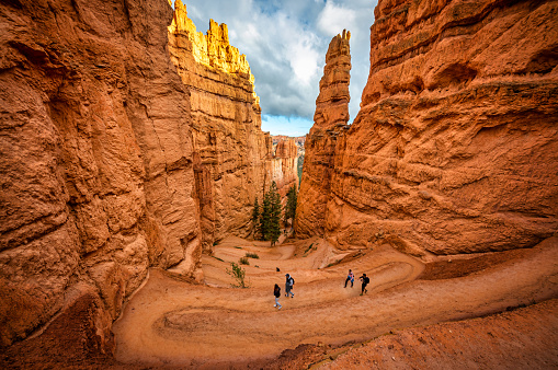 Bryce Canyon NP, Utah - October 12, 2018: tourist trekking at the Navajo Loop Trail, Bryce Canyon National Park, Utah, USA