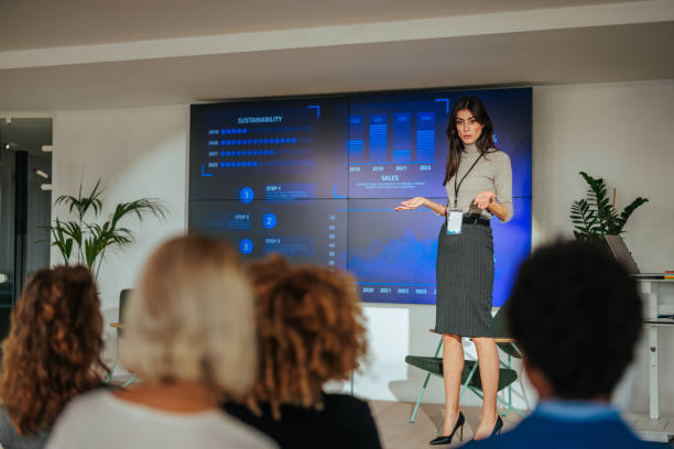 istock Businesswoman gives lecture on sustainable development. 1478372870