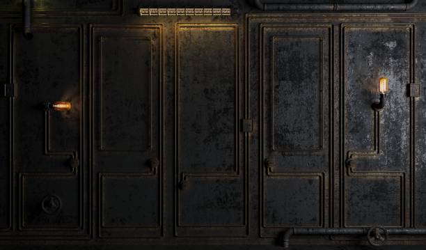 istock Dark old loft steampunk wall background with lamps 1478374608