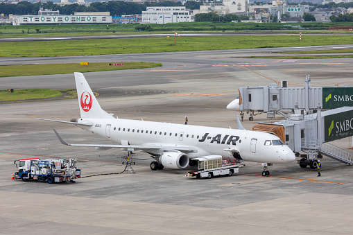 Jair Embraer E190std At Osaka International Airport Japan Stock Photo Jair Embraer E190std At Osaka International Airport Japan Stock Photo