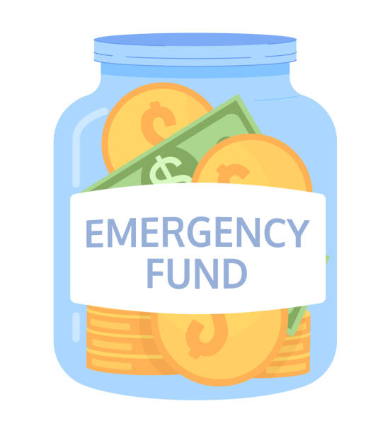 stockillustraties, clipart, cartoons en iconen met emergency fund jar semi flat color vector object - bord in geval van nood