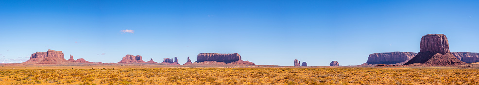 Full panorama of all  Monument Valley tribal park in Arizona and Utah border, United States of America