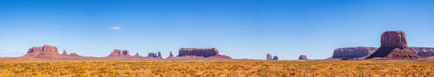 panoramic view of Monument Valley tribal park Full panorama of all  Monument Valley tribal park in Arizona and Utah border, United States of America merrick butte photos stock pictures, royalty-free photos & images