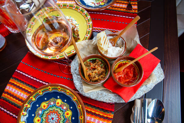 istock Delicious different sauces and snacks on the table 1478381139