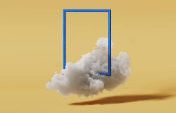 istock 3D yellow background. Blue frame display. Flying cloud in motion. Minimal pedestal  for beauty, cosmetic product presentation or text. Bright, studio,3d render mockup. Sky concpet 1478384363