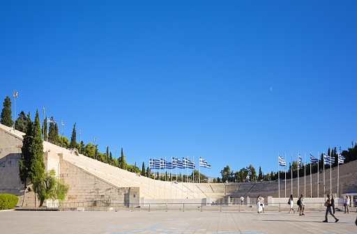 Athens, Greece - October 2, 2022  : The Panathenaic Stadium or Kallimarmaro is a multi-purpose stadium in Athens, Greece