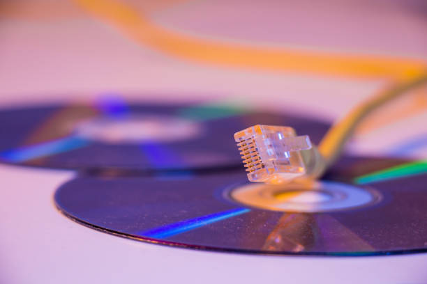 A selective focus closeup of RJ-45 on an ethernet cable