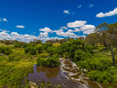 A calm tranquil scene of Merri Creek flowing the suburbs of Melbourne Australia