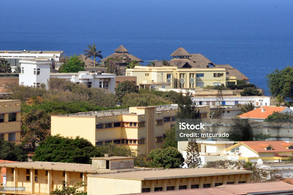 French colonial architecture, Dakar, Senegal Dakar (Plateau), Senegal: assorted French colonial buildings on the western coast of the Plateau district - art deco details - the Cape Verde peninsula was first reached by the Portuguese in 1444, later it changed hands to the Dutch and British, eventually ending under French control in 1677. Africa Stock Photo
