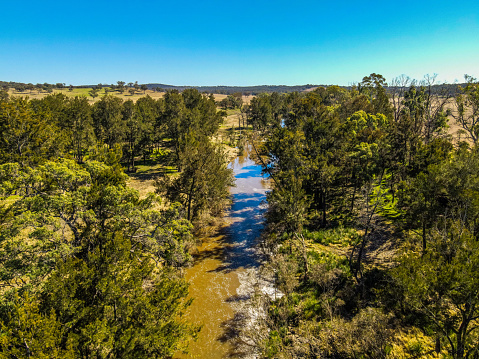 A breathtaking aerial view of the Severn River, Strathbogie, NSW, Australia.