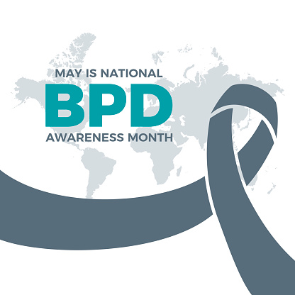 Borderline Personality Disorder Awareness Month illustration. Gray awareness ribbon silhouette icon vector. Important day