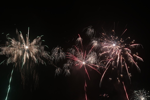 The beautiful fireworks in the night sky