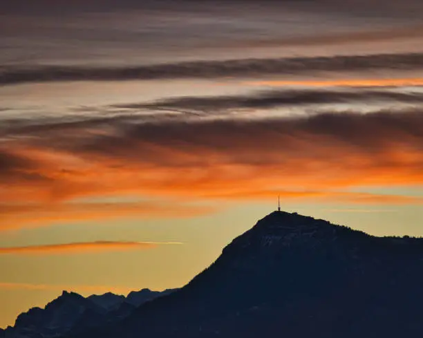A beautiful sunset sky of Rigi, Switzerland