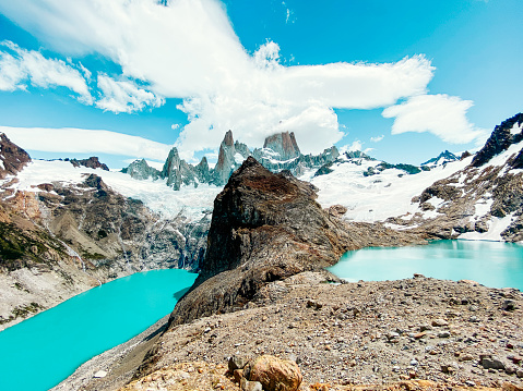 A natural view of Mount Fitz Roy and Laguna Sucia, El Chalten in Argentina